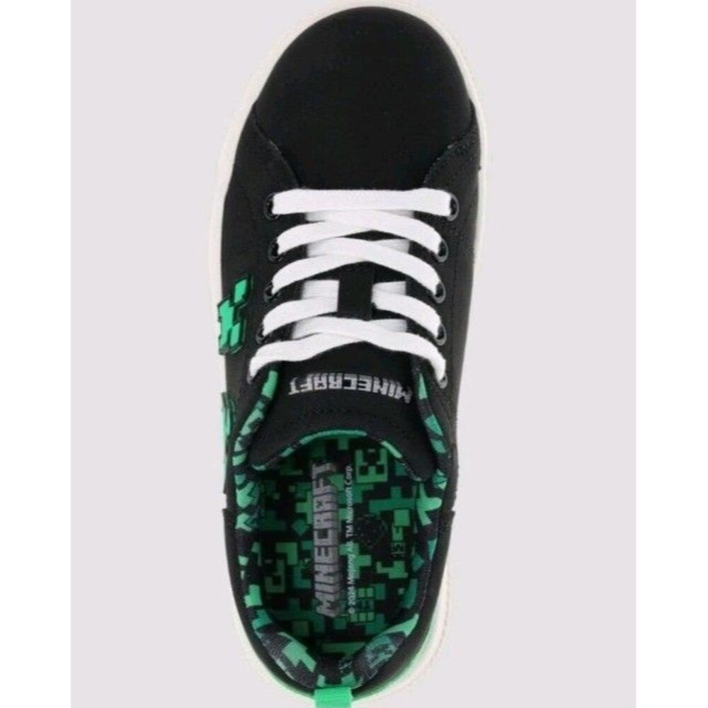 Kids' Minecraft Court Shoes Youth Black And Green Creeper Low Top Sneaker Size 1 - Picture 2 of 5